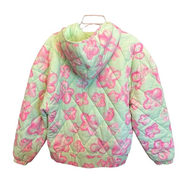 Wild Fable Fun women’s Hooded Quilted Jacket Mint Green Floral Size XS NWT - Picture 2 of 8